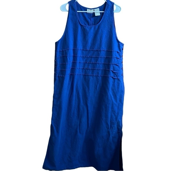 VTG 90s y2k Erika Collection Blue Linen Cotton Overall Denim Jumper Dress Sz XL - Picture 1 of 9
